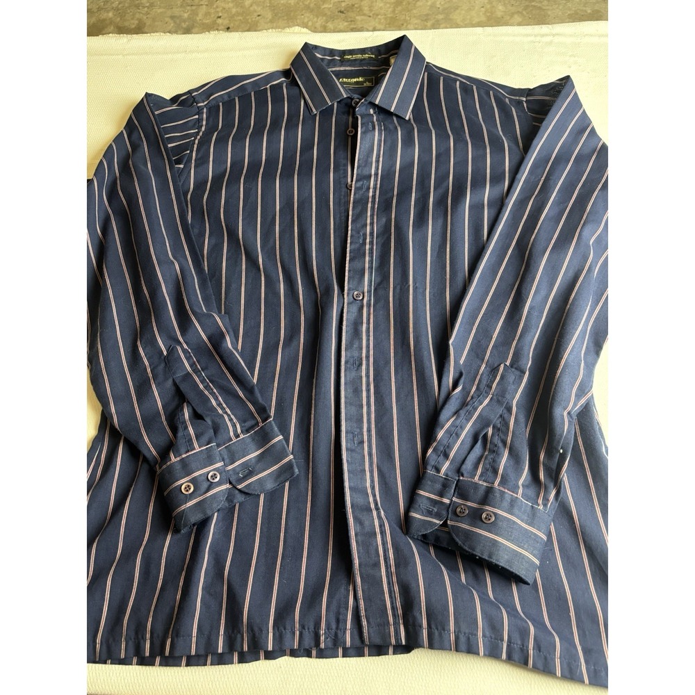 Riccardo Shirtmaker Shirt Mens Large 16-16.5  Blue Stripe Button Down L/SL